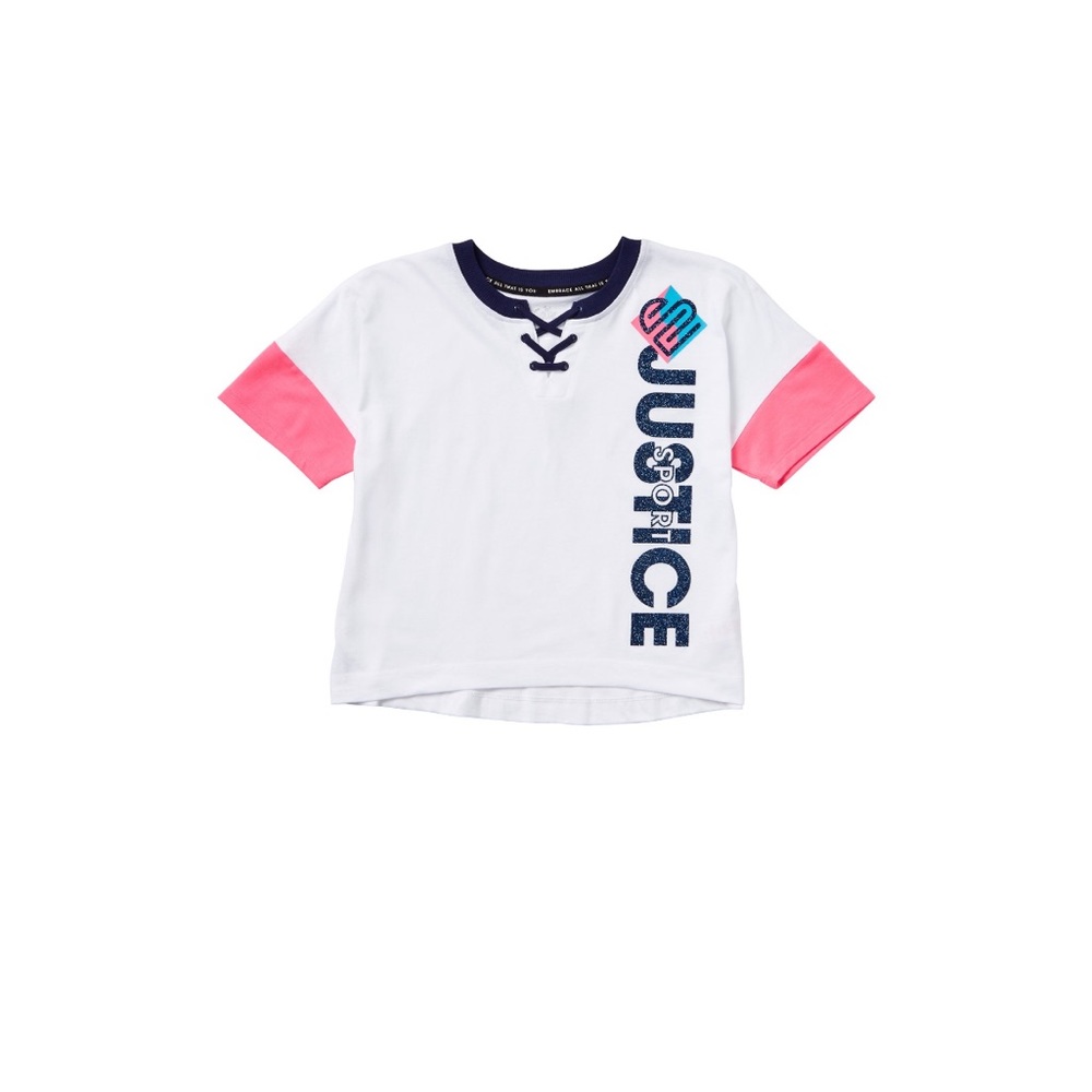 Girls Justice J-sport color block lace up t-shirt size S (7/8)